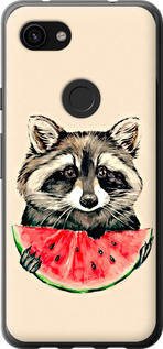 Чехол на Google Pixel 3a XL Енотик с арбузом 4605t-1713 (Серый)