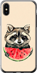 Чехол на iPhone X Енотик с арбузом 4605t-1050 (Серый)