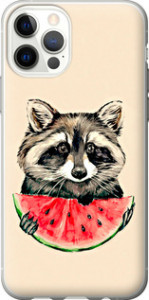 Чохол на iPhone 12 Єнот з кавуном 4605t-2053 (Сірий)
