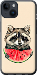 Чехол на iPhone 14 Енотик с арбузом 4605u-2648 (Серый)