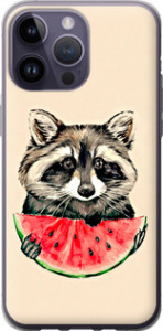 Чехол на iPhone 14 Pro Max Енотик з арбузом 4605u-2667 (Сірий)