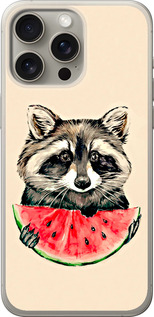 Чохол на iPhone 15 Pro Max Єнотик з кавуном 4605u-3098 (Сірий)