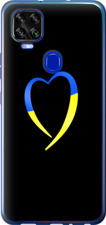 Чехол на ZTE Blade V2020 Жёлто-голубое сердце 885u-2529 (Черный)