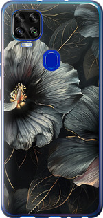 Чехол на ZTE Blade V2020 Черные цветы 6031u-2529 (Серый)