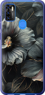 Чехол на ZTE Blade A7S 2020 Черные цветы 6031u-2454 (Серый)