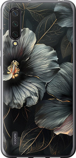 Чехол на Xiaomi Mi 9 Lite Чорні квіти 6031u-1834 (Сірий)