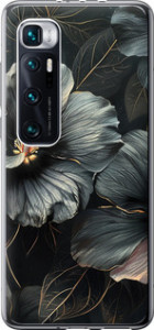 Чехол на Xiaomi Mi 10 Ultra Черные цветы 6031t-2064 (Серый)