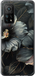 Чехол на Xiaomi Mi 10T Черні квіти 6031u-2096 (Сірий)