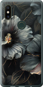 Чехол на Xiaomi Mi Mix 2s Черные цветы 6031u-1438 (Серый)