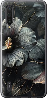 Чехол на Xiaomi Mi CC9 Черные цветы 6031u-1747 (Серый)