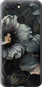Чехол на Xiaomi Redmi 6 Черные цветы 6031t-1521 (Серый)
