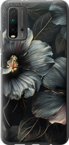 Чехол на Xiaomi Redmi 9T Черні квіти 6031t-2257 (Сірий)