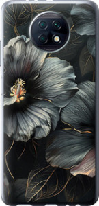 Чехол на Xiaomi Redmi Note 9T Черные цветы 6031u-2261 (Серый)
