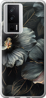 Чехол на Xiaomi Redmi K60 Черные цветы 6031u-2973 (Серый)
