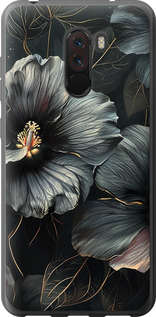Чехол на Xiaomi Pocophone F1 Черные цветы 6031t-1556 (Серый)