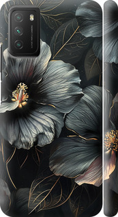 Чехол на Xiaomi Poco M3 Черные цветы 6031m-2200 (Серый)
