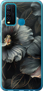 Чохол на Vivo Y30 Чорні квіти 6031u-2154 (Сірий)