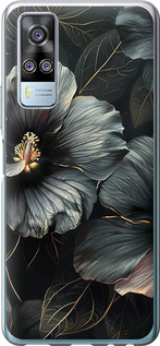 Чехол на Vivo Y51 2020 Черные цветы 6031u-2241 (Серый)