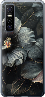 Чехол на Vivo Y73S Черные цветы 6031u-2159 (Серый)
