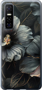 Чехол на Vivo Y73S Черные цветы 6031u-2159 (Серый)