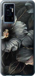Чехол на Vivo V23e Черные цветы 6031u-2641 (Серый)