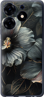 Чехол на Tecno Spark 10 Pro Черные цветы 6031u-3022 (Серый)