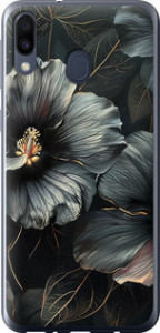 Чехол на Samsung Galaxy M20 Чорні квіти 6031t-1660 (Сірий)