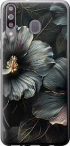 Чохол на Samsung Galaxy M30 Чорні квіти 6031u-1682 (Сірий)