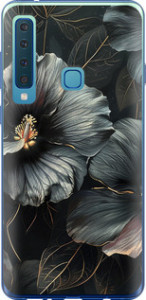 Чехол на Samsung Galaxy A9 (2018) Черные цветы 6031u-1503 (Серый)