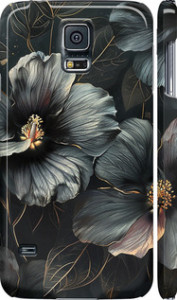 Чехол на Samsung Galaxy S5 Duos SM G900FD Черные цветы 6031m-62 (Серый)