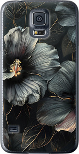 Чехол на Samsung Galaxy S5 Duos SM G900FD Черные цветы 6031u-62 (Серый)