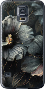 Чехол на Samsung Galaxy S5 Duos SM G900FD Черные цветы 6031u-62 (Серый)