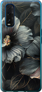 Чехол на Oppo Find X2 Черные цветы 6031u-1891 (Серый)