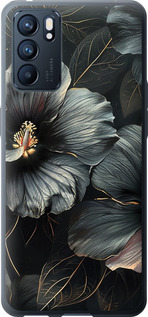 Чохол для Oppo Reno6 5G Чорні квіти 6031u-2651 (Сірий)