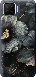 Чехол на Oppo A73 Черные цветы 6031u-1379 (Серый)