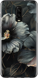 Чехол на OnePlus 6T Чорні квіти 6031u-1587 (Сірий)