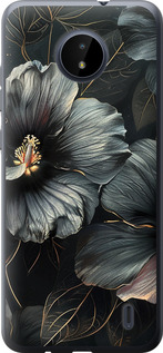 Чехол на Nokia C20 Черные цветы 6031u-2510 (Серый)