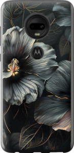 Чехол на Motorola Moto G7 Черные цветы 6031u-1614 (Серый) для Motorola Moto G7