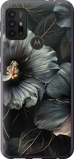 Чехол на Motorola Moto G10 Черные цветы 6031u-2319 (Серый)