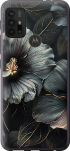 Чехол на Motorola Moto G10 Черные цветы 6031u-2319 (Серый) для Motorola Moto G30