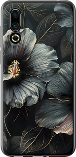 Чехол на Meizu 16S Черные цветы 6031u-1701 (Серый)