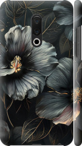 Чехол на Meizu 15 Plus Черні квіти 6031m-1473 (Сірий)