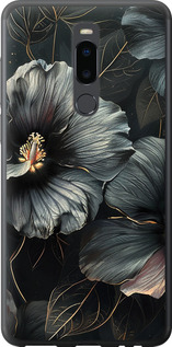 Чехол на Meizu Note 8 Черные цветы 6031u-1610 (Серый)