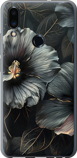 Чохол на Meizu Note 9 Чорні квіти 6031t-1689 (Сірий)