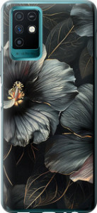 Чехол на Infinix Note 10 Черные цветы 6031u-2763 (Серый)
