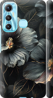 Чехол на Infinix Hot 11 Черные цветы 6031m-2762 (Серый)