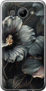Чехол на Huawei Y3 2017 Черные цветы 6031t-991 (Серый)
