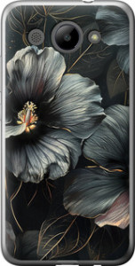 Чехол на Huawei Y3 2017 Черные цветы 6031u-991 (Серый) для Huawei Y3 (2017)