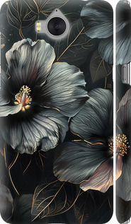 Чехол на Huawei Y5 2017 Черные цветы 6031m-992 (Серый)