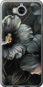 Чехол на Huawei Y5 2017 Черные цветы 6031u-992 (Серый)